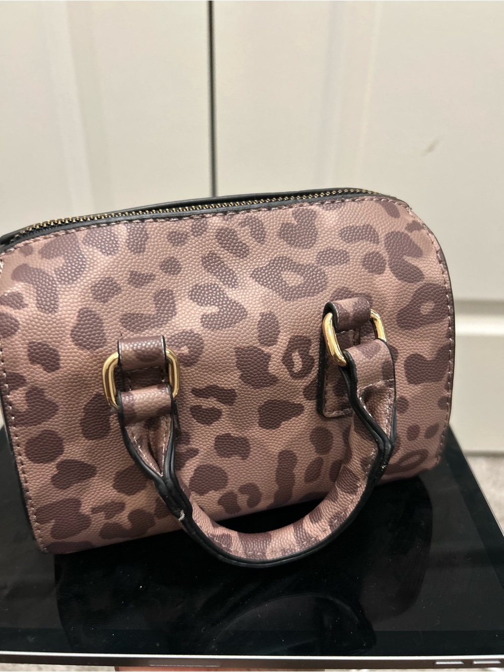 Women's Leopard Print Satchel Bag - Blush Brown